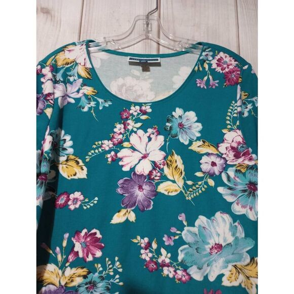 Karen Scott Shirt Ladies‎ Large Turquoise Floral Long Sleeve - Picture 3 of 7